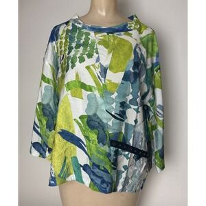 Olivia By Habitat Womens Small Blouse Top Snap Pocket Pullover artsy blue green